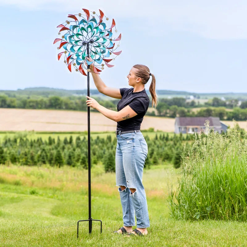 Vincenza 84" Red, Yellow, Blue, Green, and Yellow Solid Iron Wind Spinner