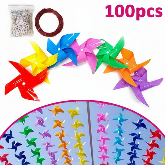 100-Pack Colorful Pinwheel Set - Wind Spinners with Hanging Wire for Party & Garden Decor