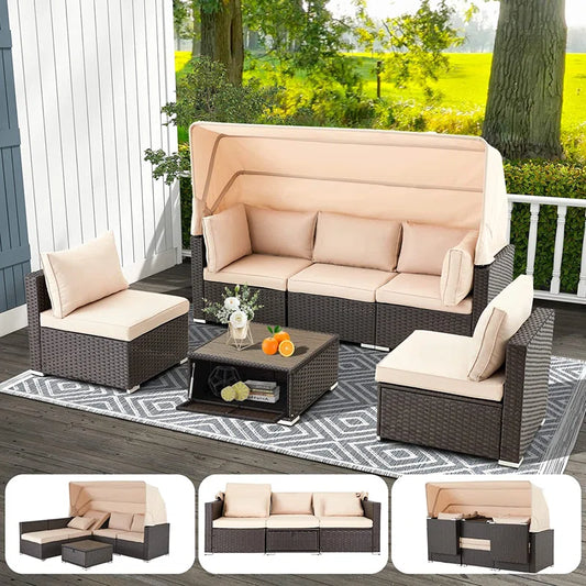6 - Person Modular Patio Conversation Sets with Cushions