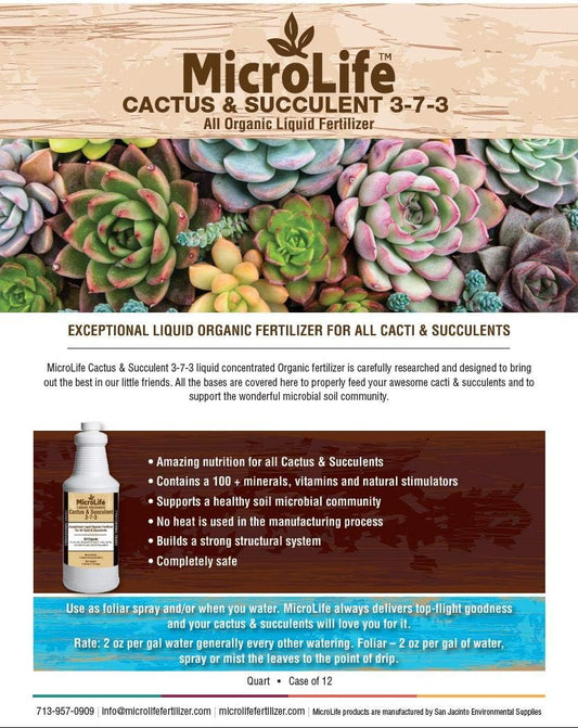 Microlife Cactus & Succulent (3-7-3) Professional Grade Organic Liquid Fertilizer Concentrate, 1 Quart