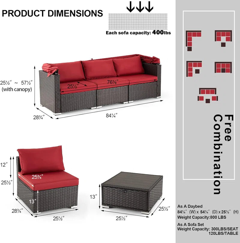 6 - Person Modular Patio Conversation Sets with Cushions