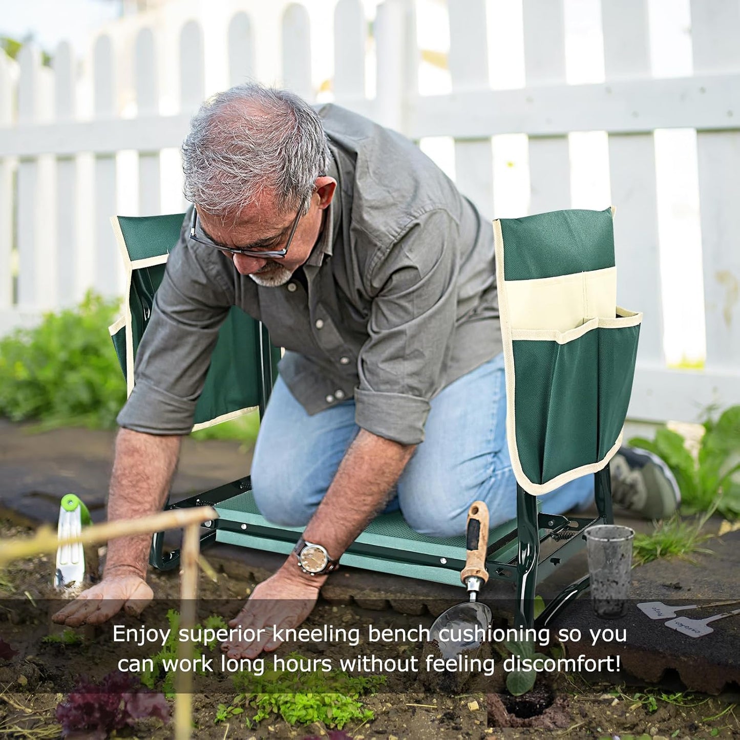 KVR Upgraded Garden Kneeler and Seat with Thicken & Widen Soft Kneeling Pad,Heavy Duty Foldable Gardener Stool with 2 Tool Pouches,Gardening Gifts for Women Mom Men Seniors¡…