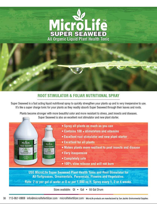 Microlife Super Seaweed Professional Grade Organic Liquid Concentrate Root Stimulator & Foliar Nutritional Spray for All Plants, 1 Gallon
