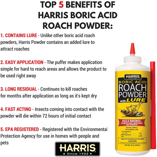 Harris Roach Powder Boric Acid with Lure 16Oz