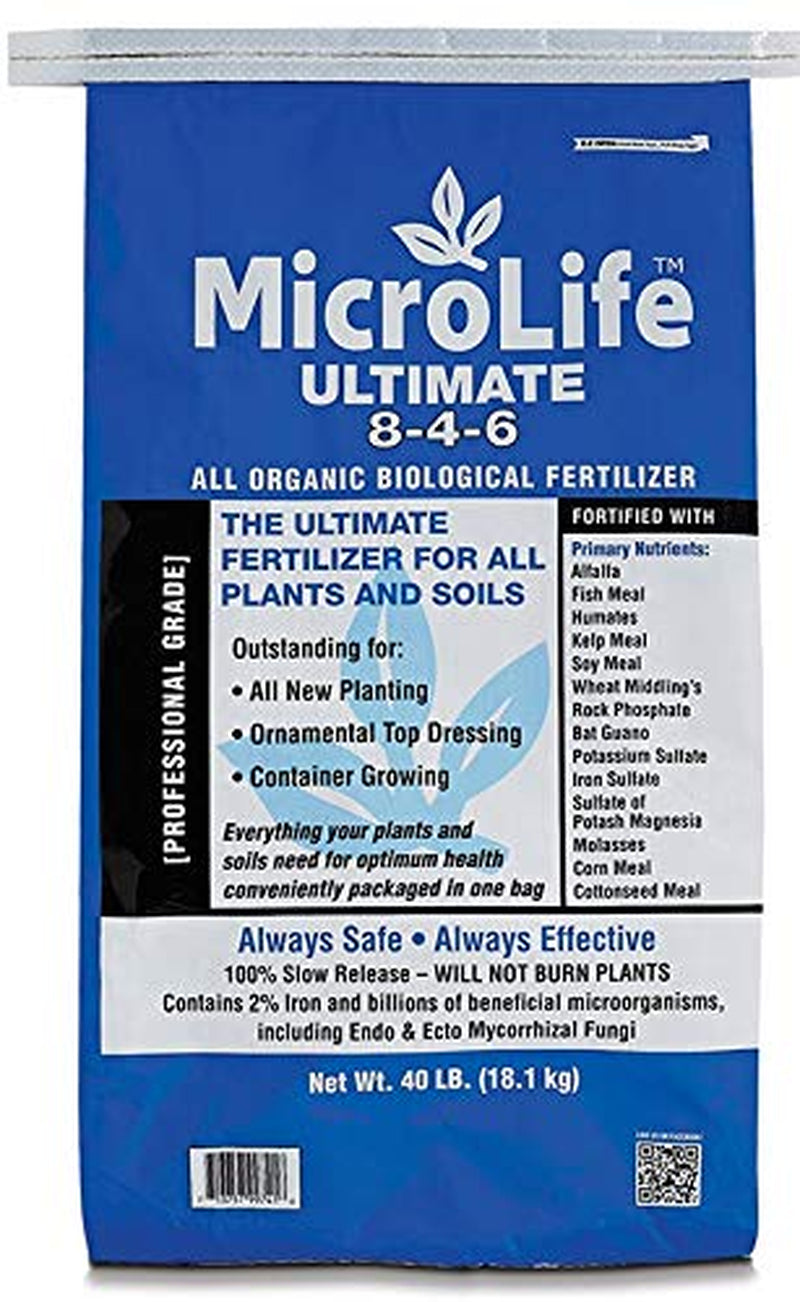 Microlife Ultimate (8-4-6) Professional Grade Granular Organic Fertilizer for All Vegetables, Flowers Trees and Bushes, 40 LBS