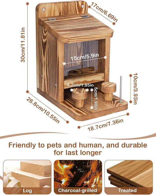 Squirrel Feeder for Outside, Thickened Wooden Squirrel Feeder Platform, Funny Squirrel Houses Picnic Table, Squirrel Feeders for Outdoors Tree Peanuts Nuts Corn Cobs Holder Durable Chipmunk Feeder Box