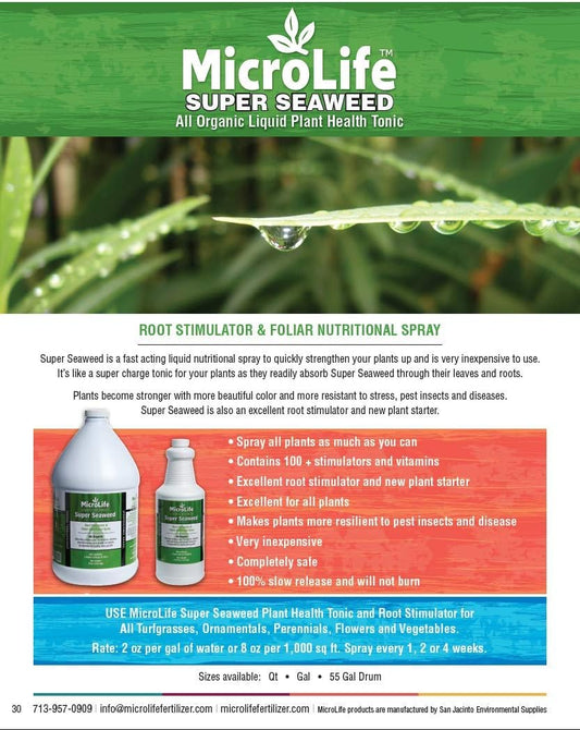 Microlife Super Seaweed Professional Grade Organic Liquid Concentrate Root Stimulator & Foliar Nutritional Spray for All Plants, 1 Quart