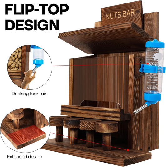 Squirrel Feeders for outside Tree Wooden Squirrel Picnic Table Feeder for Corn Peanut Hanging Chipmunk House the Nut Bar with Squirrel Water Feeder
