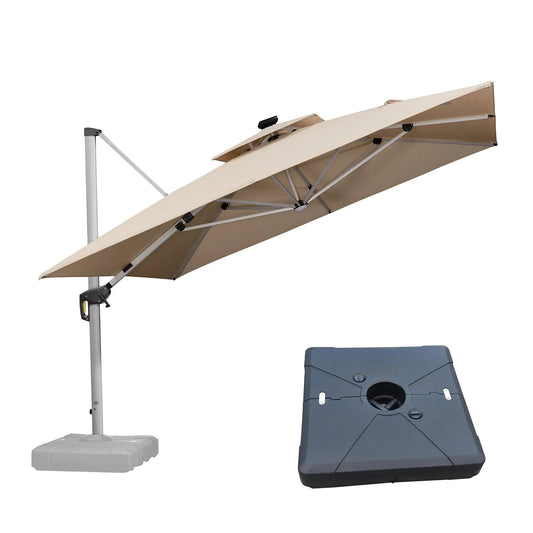 Square Cantilever Umbrella with Base, Outdoor Umbrellas with Lights