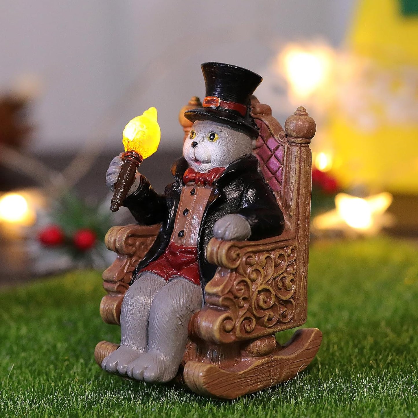 Miniature Frog Garden Statue Gifts Home Halloween Decorations Fairy Garden Accessories Outdoor Lights Solar Garden Frog Decor Art Housewarming Gift for Patio,Yard,Lawn Ornament,3.89"X2.36"X3.93