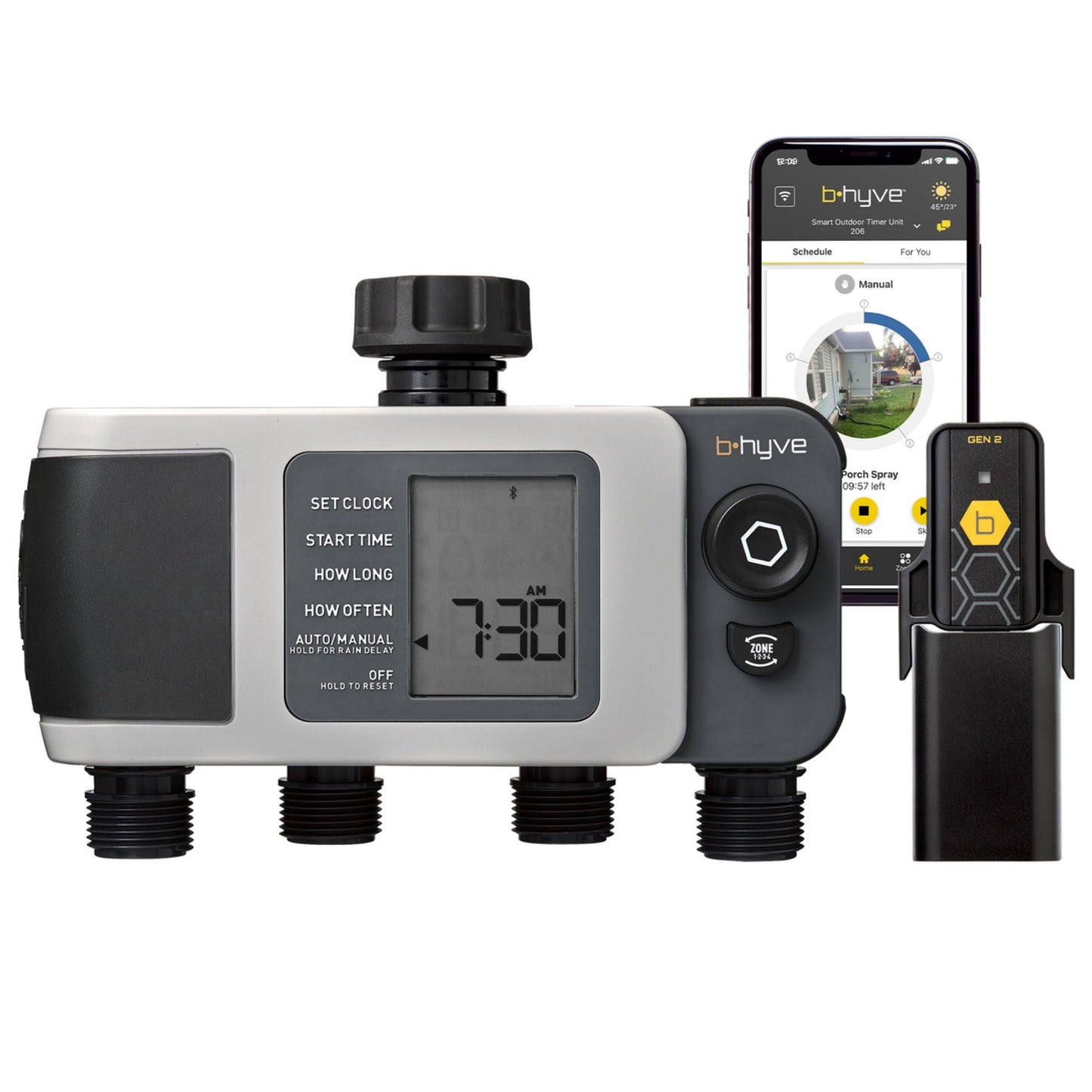 B-hyve XD 4-Outlet Smart Hose Faucet Sprinkler Timer with B-hyve Smart Gen 2 Hub | 24639