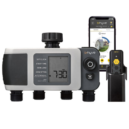 B-hyve XD 4-Outlet Smart Hose Faucet Sprinkler Timer with B-hyve Smart Gen 2 Hub | 24639