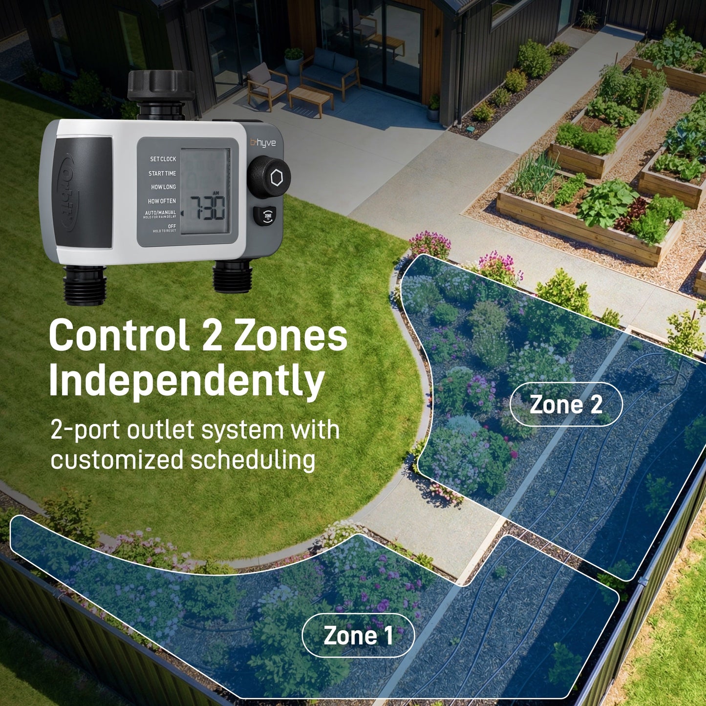 B-hyve XD 2-Outlet Bluetooth Hose Faucet Sprinkler Timer | 24632