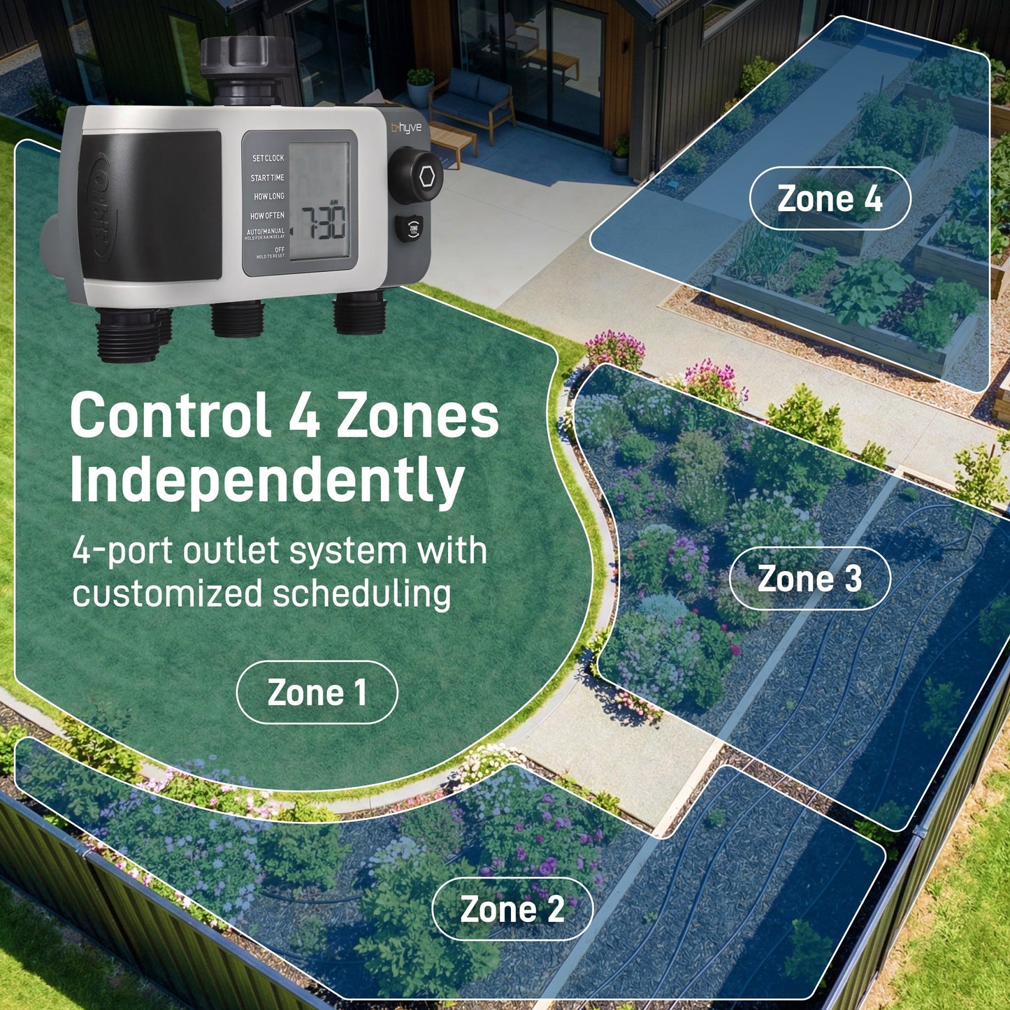 B-hyve XD 4-Outlet Bluetooth Hose Faucet Sprinkler Timer