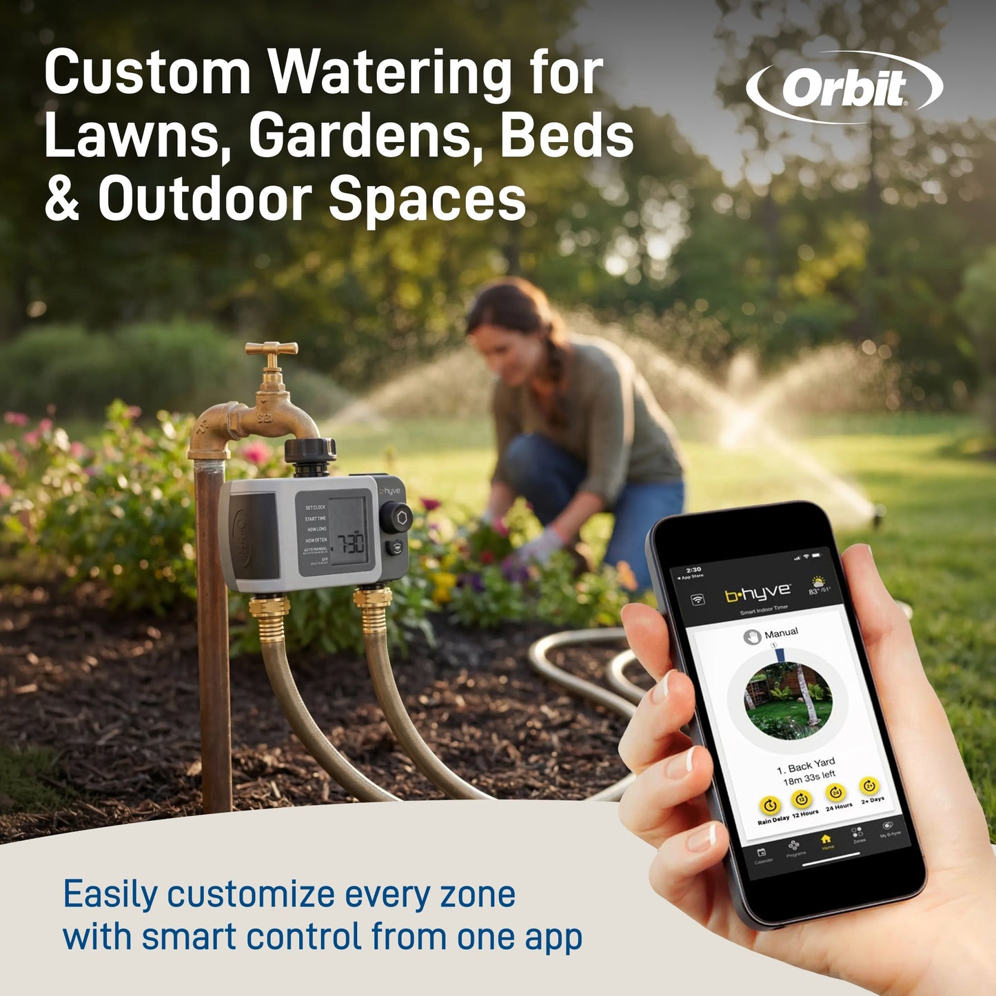 B-hyve XD 2-Outlet Smart Hose Faucet Sprinkler Timer with B-hyve Smart Gen 2 Hub | 24637