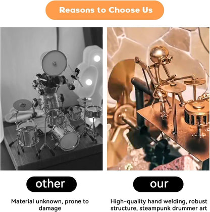 Handmade Metal Drummer Windmill, Percussionist Music Figurine Wind-Powered Kinetic Sculpture for Yard Lawn Garden Decor