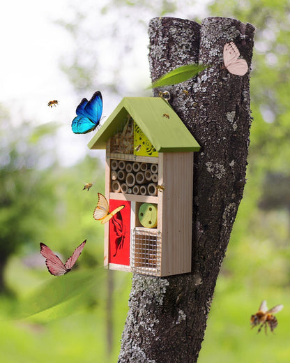 Premium Bug Hotel Kit Cedar Wood Insect Hotel Insect House - Backyard Bee House, Nesting Habitat Shelters, Garden Shelter for Bees, Butterflies, Bugs,Heavy Duty Thickness Colorful