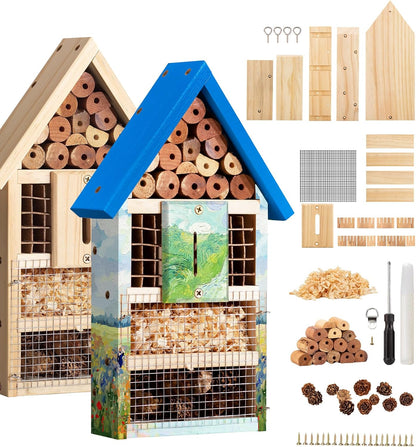Premium Bug Hotel Kit Cedar Wood Insect Hotel Insect House - Backyard Bee House, Nesting Habitat Shelters, Garden Shelter for Bees, Butterflies, Bugs,Heavy Duty Thickness Colorful