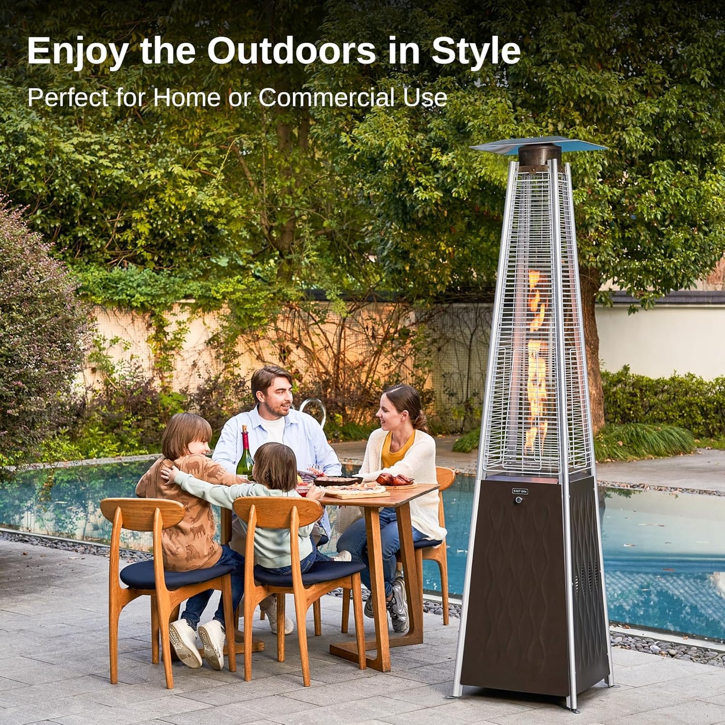 EAST OAK Pyramid Patio Heater, 48,000 BTU Outdoor Patio Heater, Quartz Glass Tube Propane Heater for Commercial & Residential, Triple Protection System, with Wheels, 2024 Upgrade, Bronze