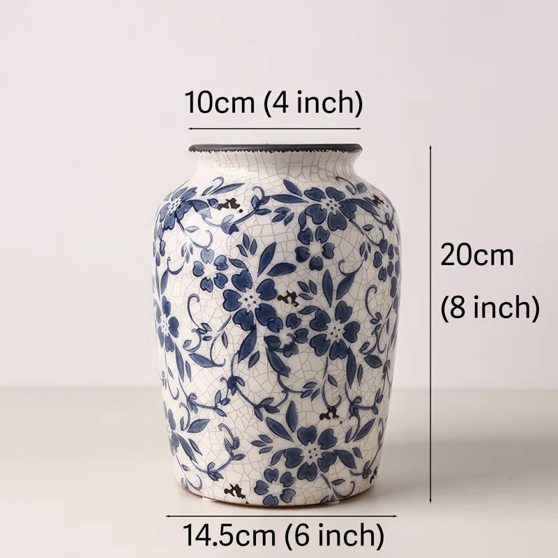 Cleto Handmade Ceramic Blue and White Porcelain Ceramic Table Vase / Ginger Jar