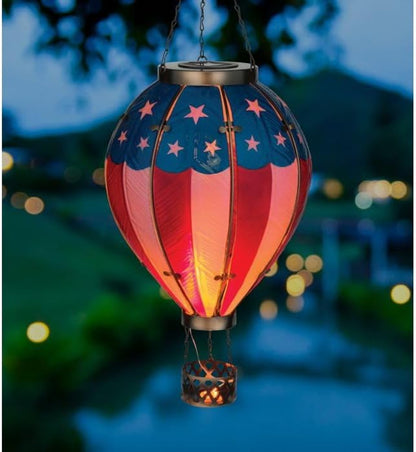 Hot Air Balloon Solar Lantern – Hanging Solar-Powered LED Lights, Waterproof Portable Decorative Outdoor Lamp Made of Metal & Glass for Garden, Patios & Pathway – Americana (X-Large)