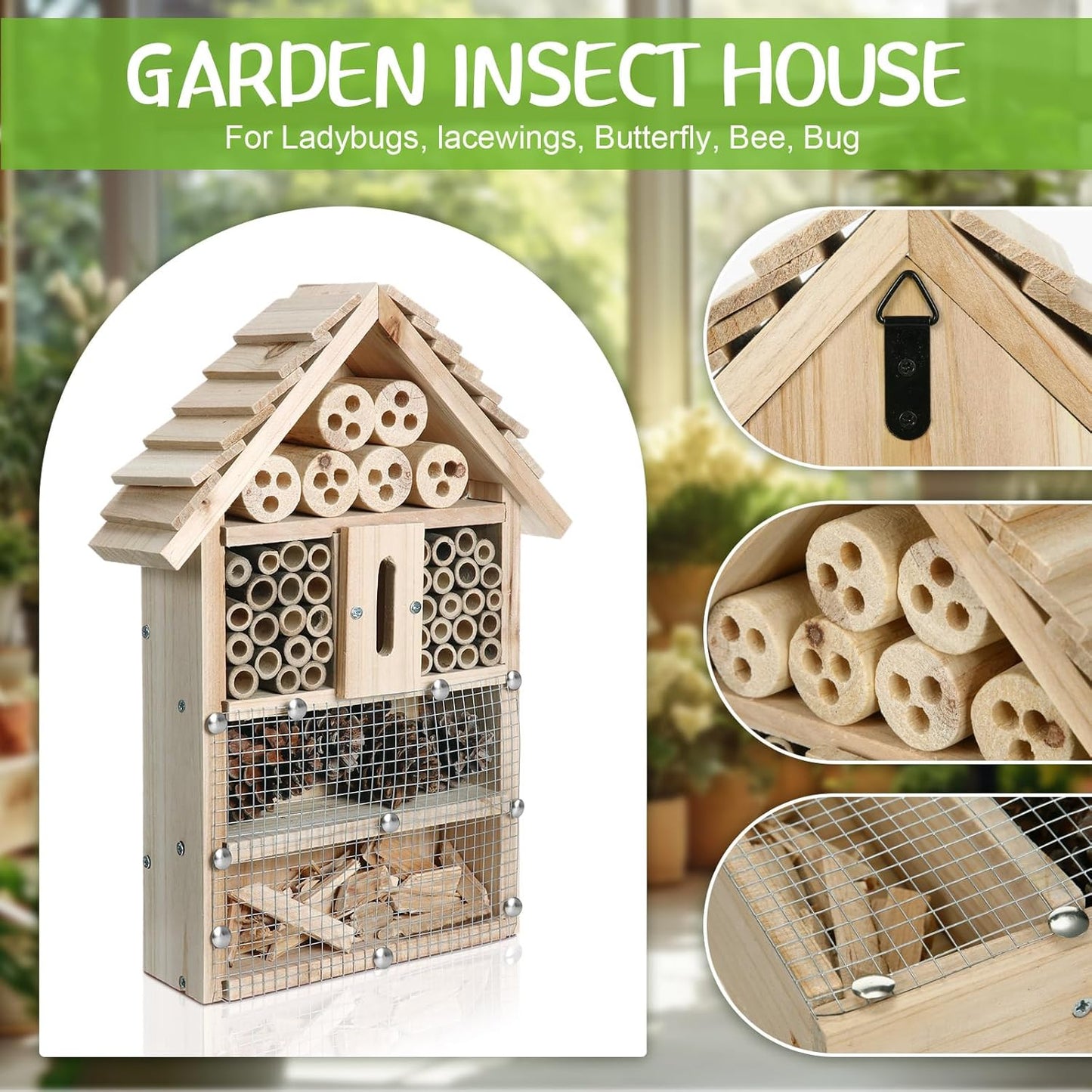 2 Set DIY Wooden Insect Hotel Kit Mason Bee House Bug Hotel Wood Craft for Building Bee, Butterfly Hous DIY Insect Hotels Nesting Habitat Shelters for Beneficial, 13.6 X 10.8 X 2.8 Inch(A)