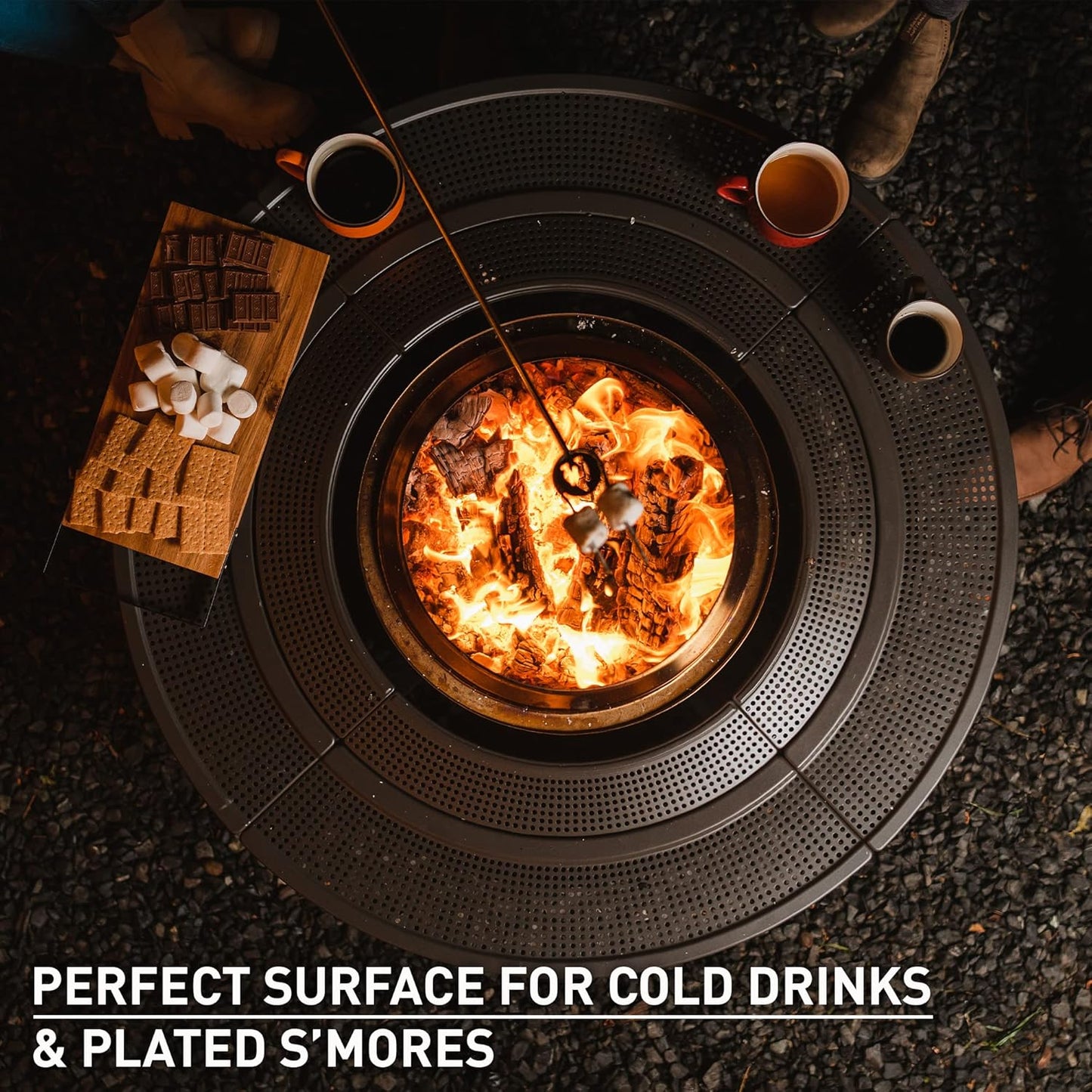 Solo Stove 42 Inch Fire Pit Surround Tabletop - Portable Protective Barrier for Wood Burning Fire Pits for Safety & Extra Space - Powder-Coated Steel and Uv-Resistant Outdoor Fabric, Black