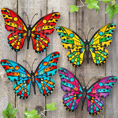 Metal Butterfly Wall Decor - 9.6" Outdoor Fence Wall Art Decor, Hanging Decoration for Garden Yard Living Room Bedroom Patio Balcony(4 Pack)