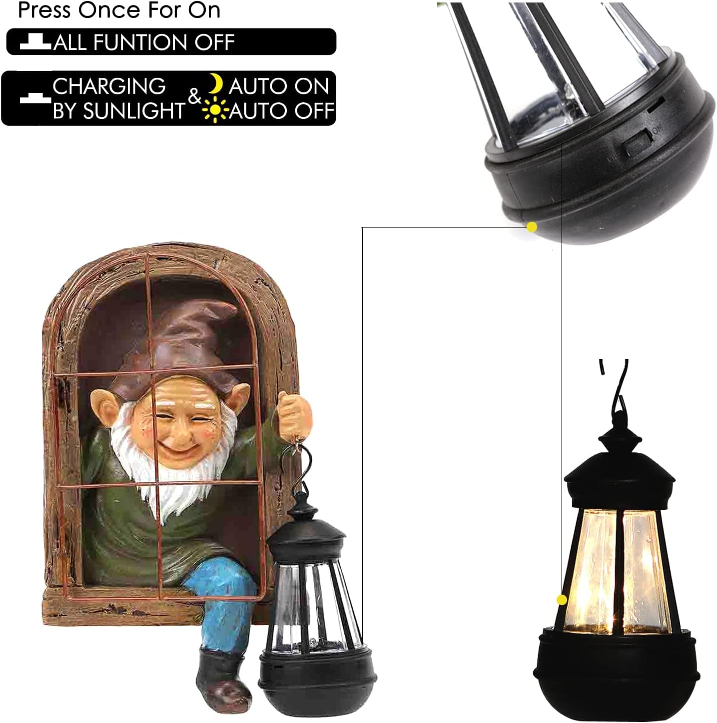 Whimsical Fairy Garden Gnomes with Solar Lights-10 Elf Out the Door Tree Hugger Garden Statues-Outdoor&Yard Decor-Tree Face Sculpture,Ideal Gnomes Gifts - Yard Art for Patio,Fence,Wall