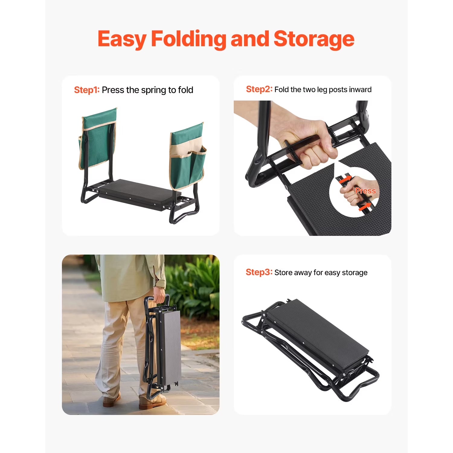 Outdoor Kneeler and Chair, 8-Inch Broad Cushion, Robust Outdoor Kneeling Bench, Collapsible Yard Chair with Dual Equipment Pouches, Alleviate Knee & Spinal Discomfort, Handy Yard Seat