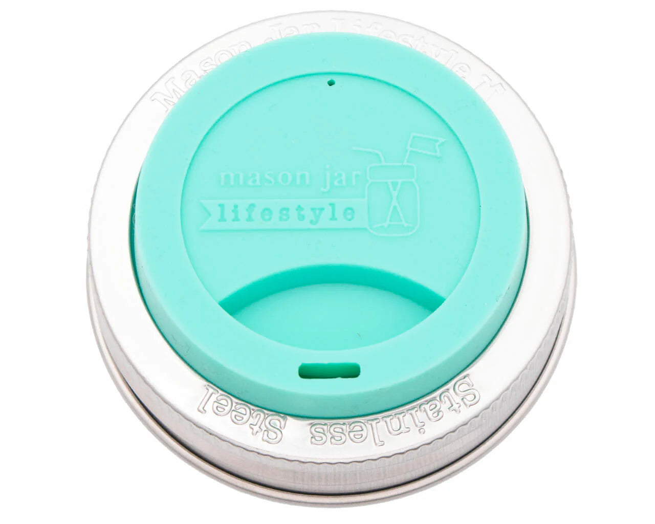 Silicone Drinking Lid with Stainless Steel Band for Mason Jars