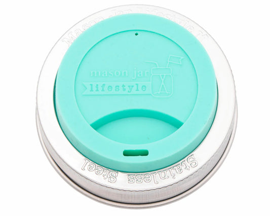 Silicone Drinking Lid with Stainless Steel Band for Mason Jars