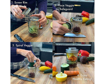 Jarware Stainless Steel 3-In-1 Spiralizer for Wide Mouth Mason Jars
