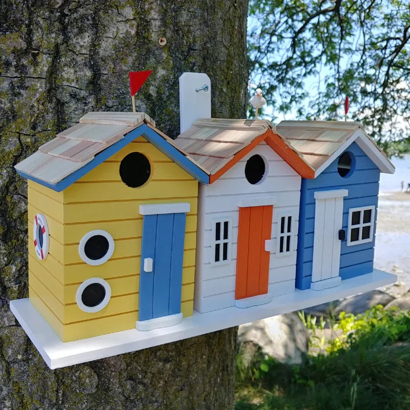 Birds of a Feather Series Brighton Beach Huts 8.25 X 17 X 5.75 Birdhouse