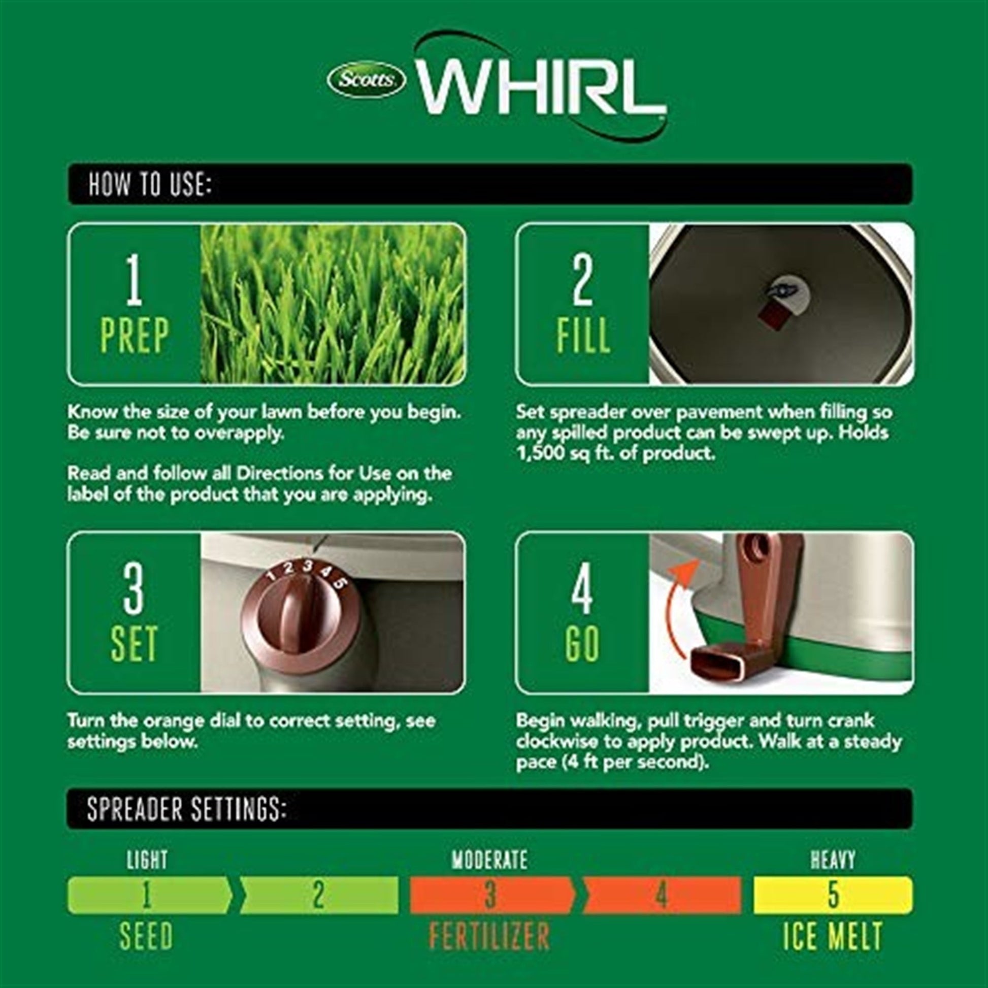 Whirl Hand-Powered Spreader for Grass Seed, Fertilizer, Salt and Ice Melt