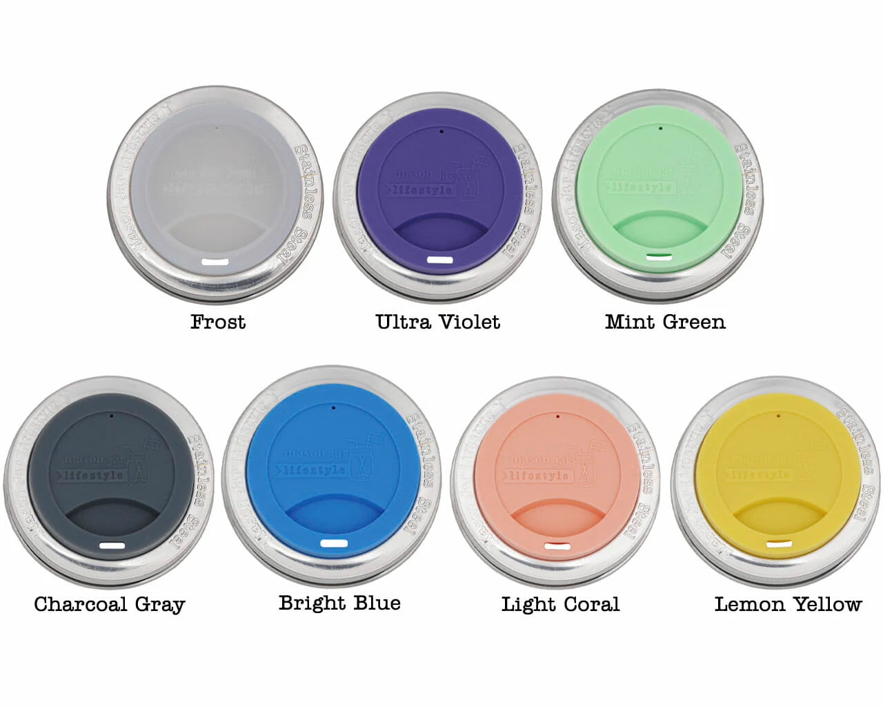 Silicone Drinking Lid with Stainless Steel Band for Mason Jars
