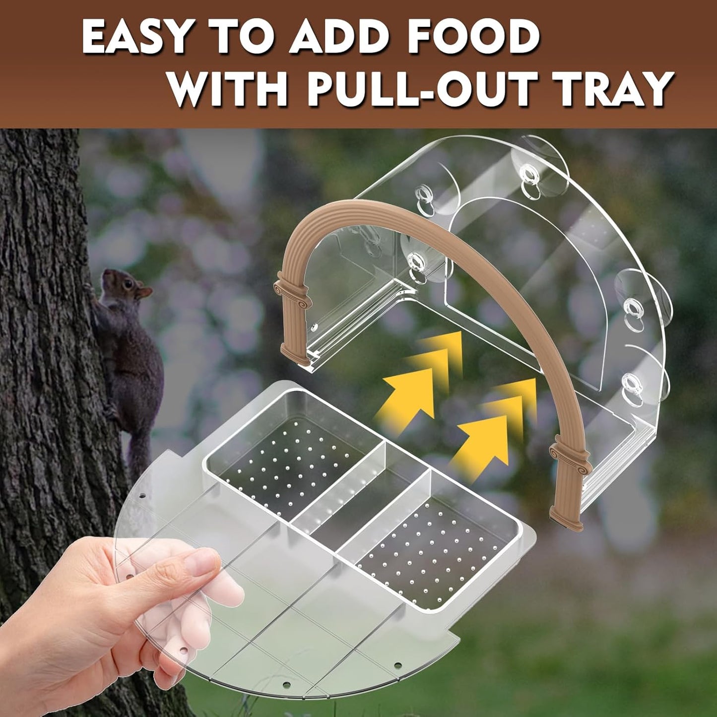 Window Squirrel Feeder, Large Squirrel Feeder for Outside,Funny Squirrel House with 5 Suction Cups，Plastic Squirrel Feeder Which Easy to Install,No Assembly Required