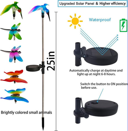 6 Pack Solar Garden Stake Lights Outdoor, Yard Figurine Stake Light, Flower Hummingbird Dragonfly Butterfly for Patio Yard Pathway Decoration (Garden)