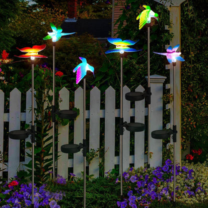 6 Pack Solar Garden Stake Lights Outdoor, Yard Figurine Stake Light, Flower Hummingbird Dragonfly Butterfly for Patio Yard Pathway Decoration (Garden)