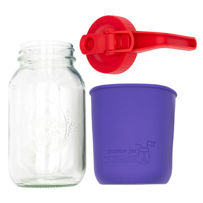 Mason Jar Lifestyle 32Oz Quart Glass Pitcher Set with Silicone Sleeve