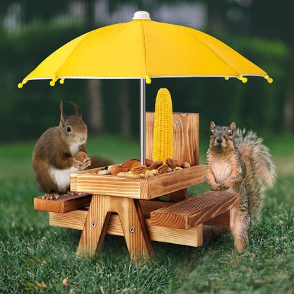 Gnodary Squirrel Feeder with Umbrella, Squirrel Feeders for Outside, Squirrel Picnic Table Feeder - Chipmunk Feeder Hold Corn, Corn Cob, Peanuts (Bright-Red)
