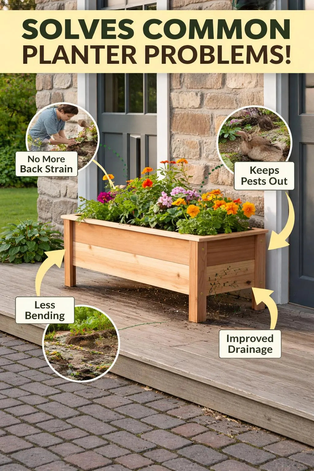 Handmade Heavy Duty Rectangular Raised Outdoor Cedar Wood Garden Planter Box with Legs, Farmhouse Flowers, Vegetables 60" 52" 46" 36" 24"6佛G