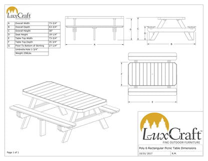 6' Dining Height Rectangular Picnic Table