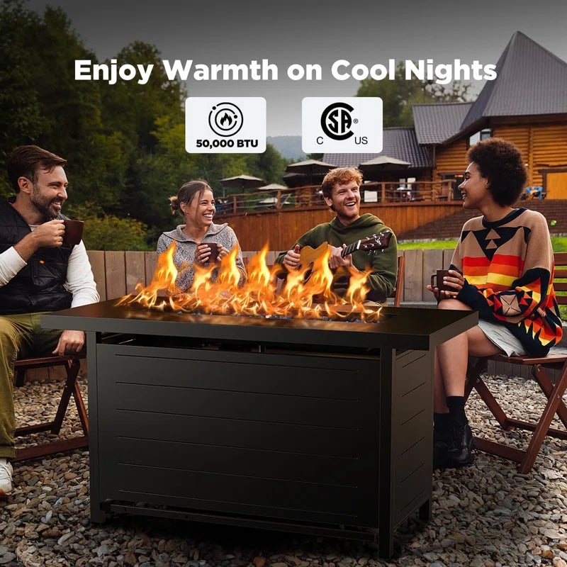 Laurean 25" H X 43" W Propane Fire Table Outdoor Fire Pit with Lid