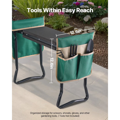Outdoor Kneeler and Chair, 8-Inch Broad Cushion, Robust Outdoor Kneeling Bench, Collapsible Yard Chair with Dual Equipment Pouches, Alleviate Knee & Spinal Discomfort, Handy Yard Seat