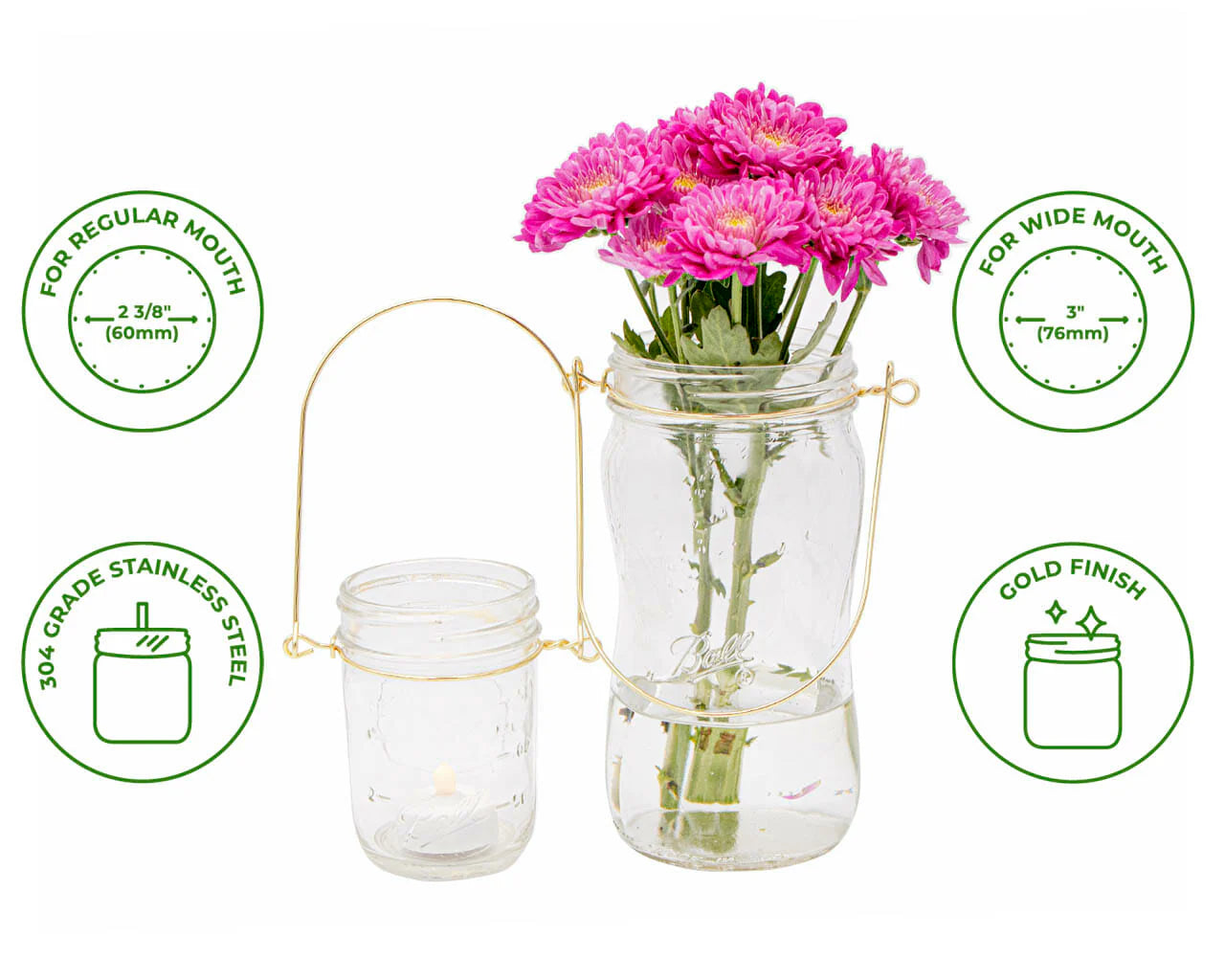 Gold Wire Handles for Mason Jars 6 Pack