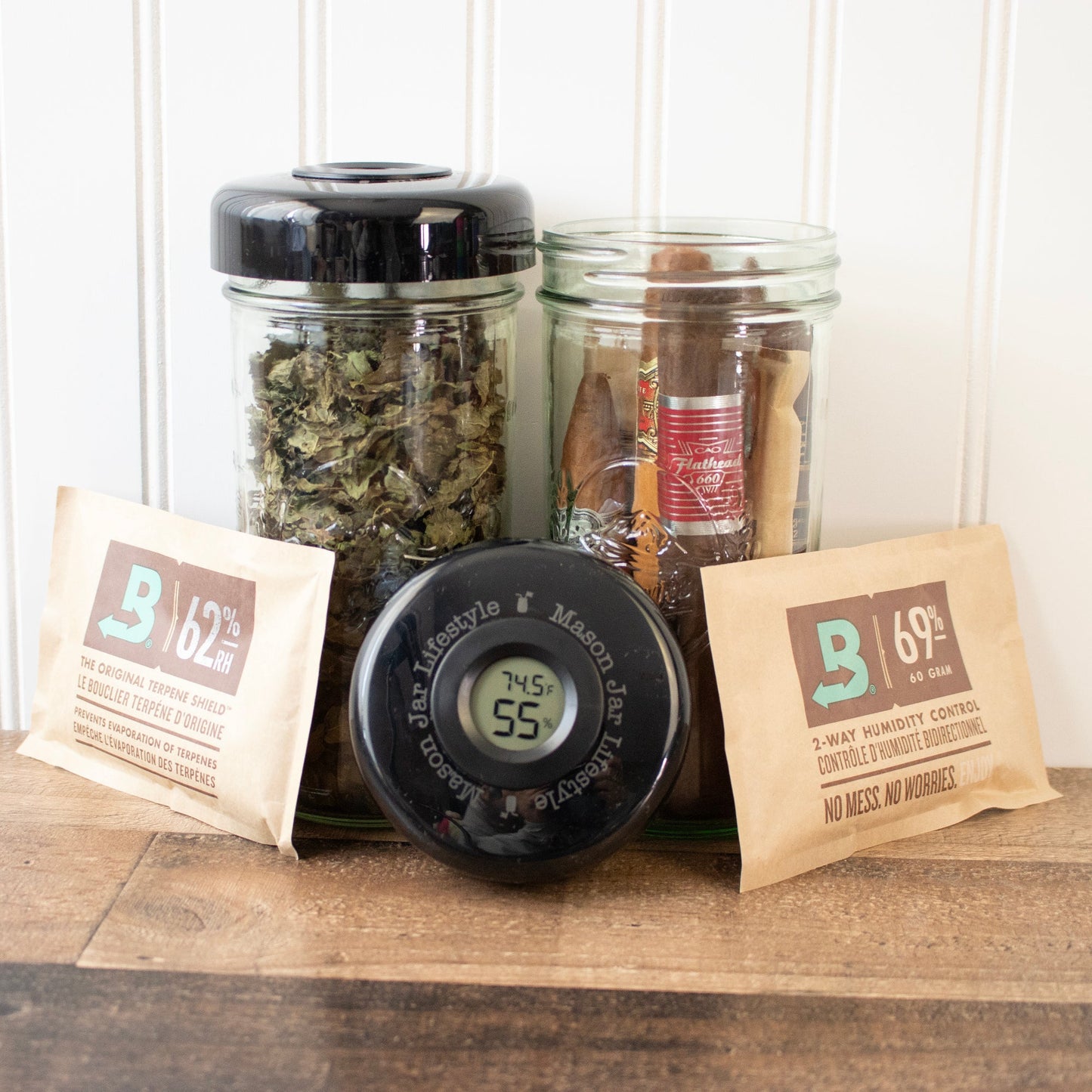 Mason Jar Lifestyle Humidor 24Oz Pint & Half Jar Set