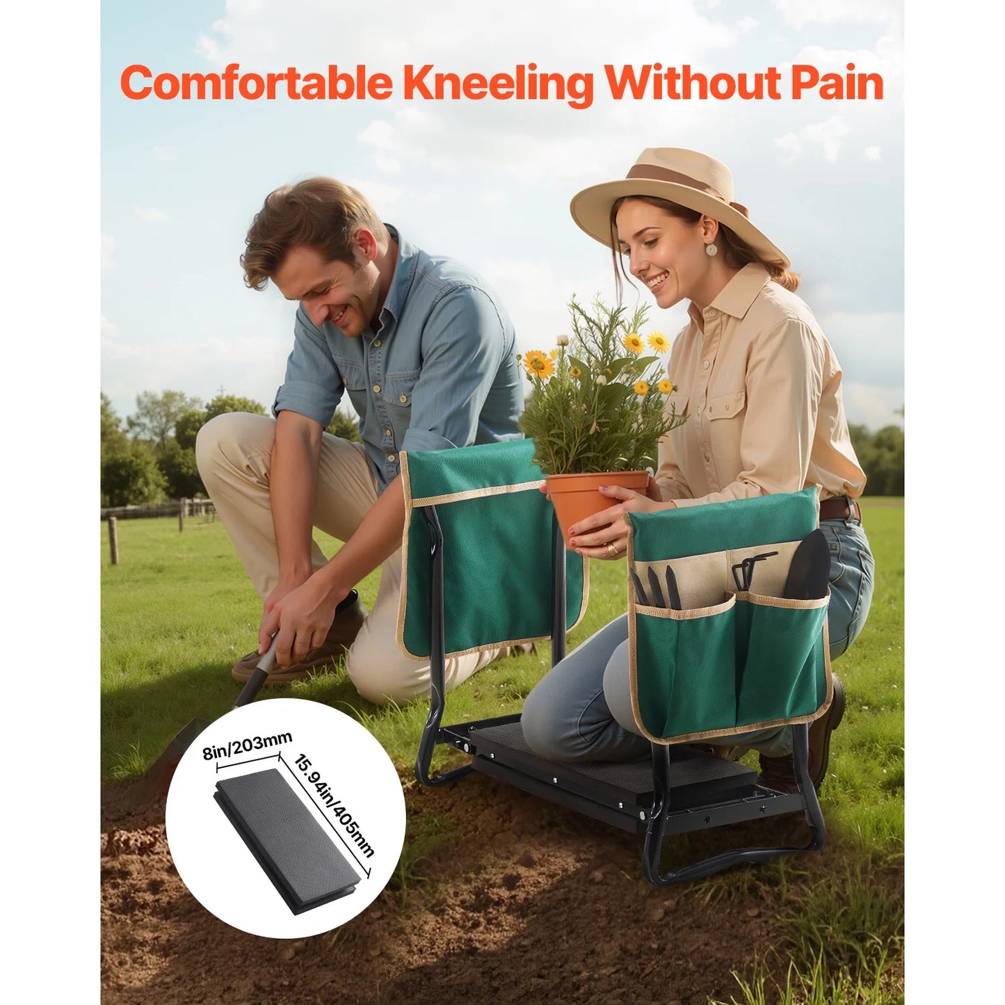 Outdoor Kneeler and Chair, 8-Inch Broad Cushion, Robust Outdoor Kneeling Bench, Collapsible Yard Chair with Dual Equipment Pouches, Alleviate Knee & Spinal Discomfort, Handy Yard Seat