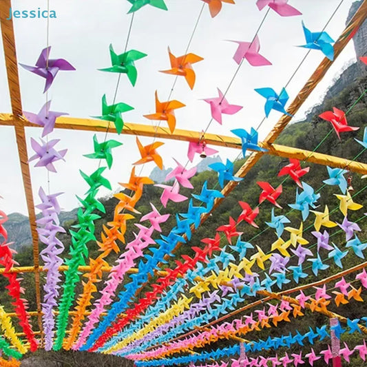 100-Pack Colorful Pinwheel Set - Wind Spinners with Hanging Wire for Party & Garden Decor