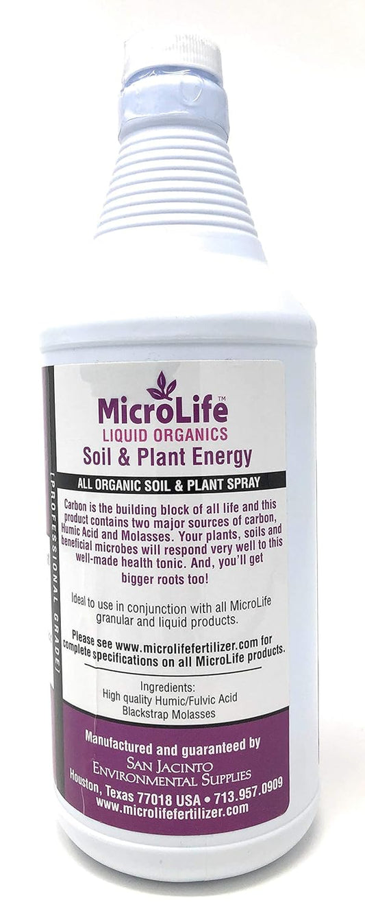 Microlife Soil & Plant Energy Liquid Organic Concentrate Humic/Fulvic Acid & Molasses Foliar Spray or Root Stimulator, 1 QT